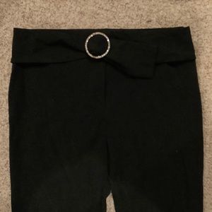 Black boot cut dress pants with attached rhinestone belt